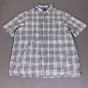 George Button Down Shirt Men's Size XL Short Sleeve Brown Blue Plaid Demitasse